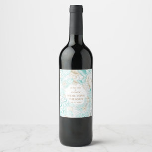 seaside coastal save the date monogram wine label