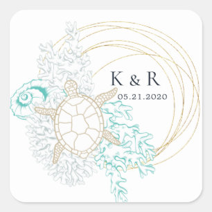 seaside coastal turquoise elegant Wedding Square Sticker