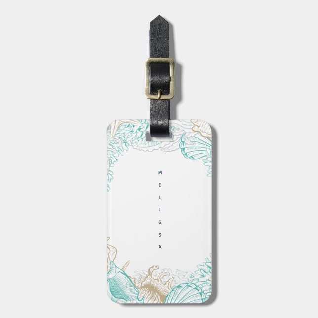 seaside coastal turquoise Monogram Luggage Tag (Front Vertical)