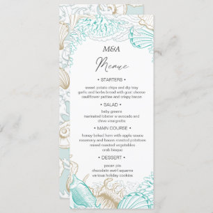 seaside coastal turquoise Wedding Dinner Menu Invitation