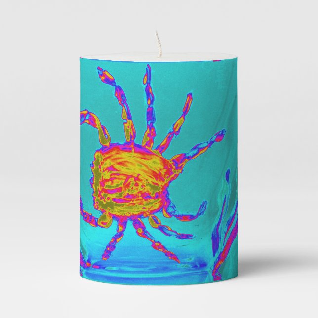 Seaside Cool Crabs Sea Blue Pillar Candle (Front)