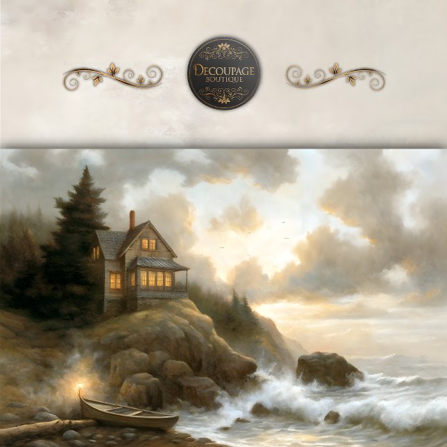 Seaside Cottage At Dusk Decoupage Tissue Paper (Seaside Cottage at Dusk Decoupage Tissue Paper)