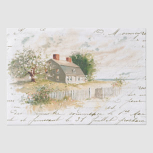 Seaside Cottage Beachhouse French Script Decoupage Tissue Paper