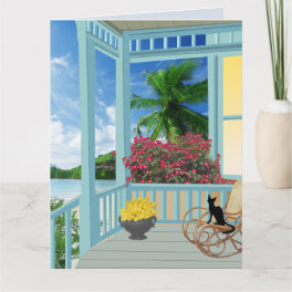 SEASIDE COTTAGE WITH CAT ART BIRTHDAY CARDS