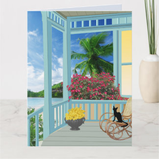 SEASIDE COTTAGE WITH CAT ART BIRTHDAY CARDS