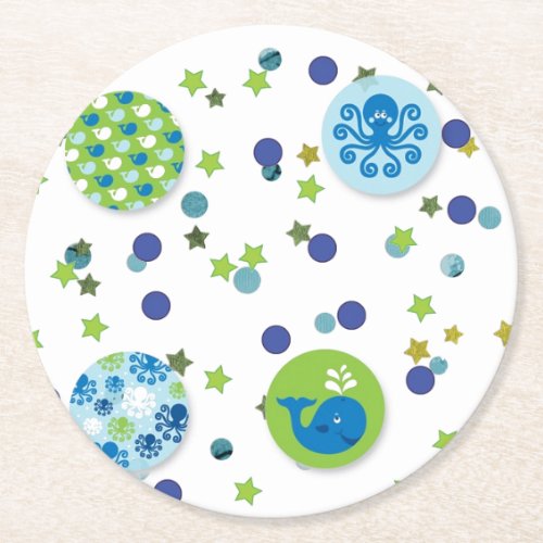 Seaside Critter Design Round Paper Coaster