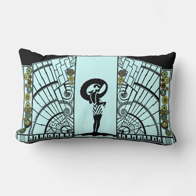 Seaside Deco in Aqua, Teal & Yellow Lumbar Pillow (Front)