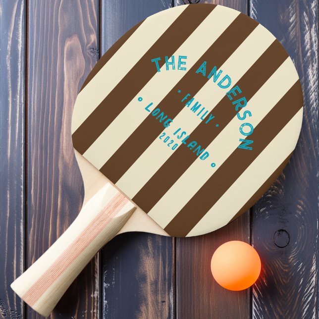 Seaside Deep Forest Brown Striping & Family Name Ping Pong Paddle (Creator Uploaded)