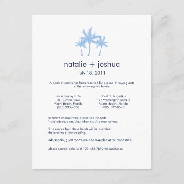 Seaside Dreams Wedding Accommodations Card (Front)