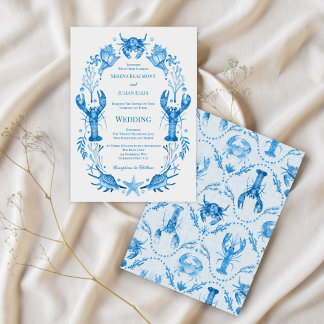 Seaside Elegance Blue Watercolor Coastal Wedding Invitation