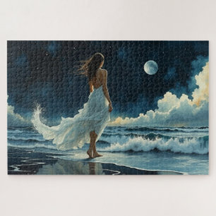 Seaside Escape under the Moon Coastal Art Jigsaw Puzzle