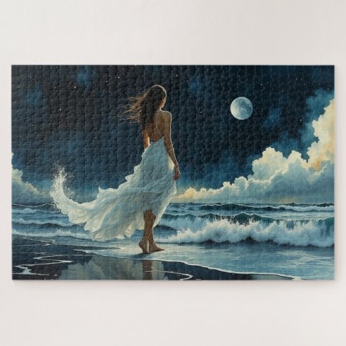 Seaside Escape under the Moon | Coastal Art Jigsaw Puzzle