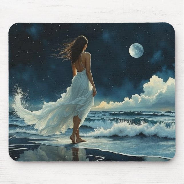  Seaside Escape under the Moon | Coastal Art Mouse Pad (Front)
