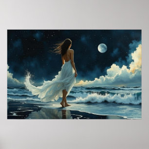 Seaside Escape under the Moon Coastal Art Poster