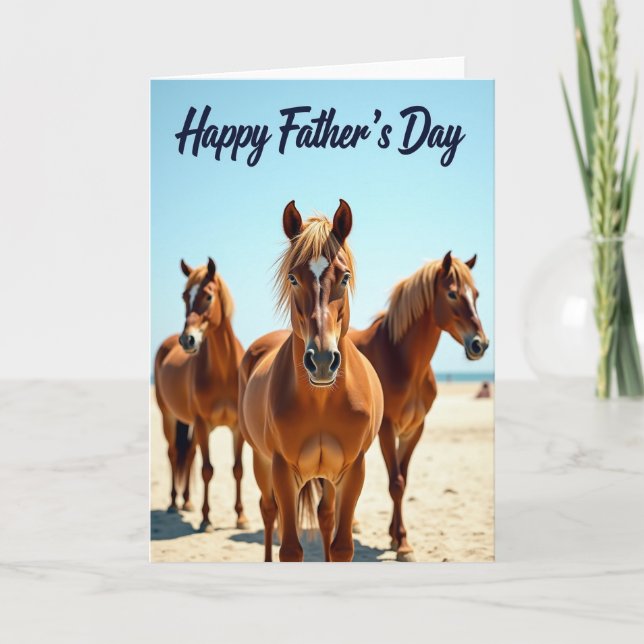 Seaside Fathers Day Horses Card (Front)