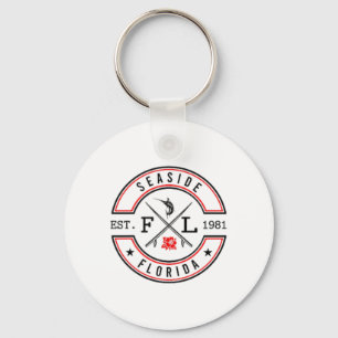 Seaside Florida Fl Retro Surfer Beach Front And Ck Keychain