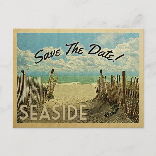 Seaside Florida Save The Date Vintage Beach Announcement Postcard