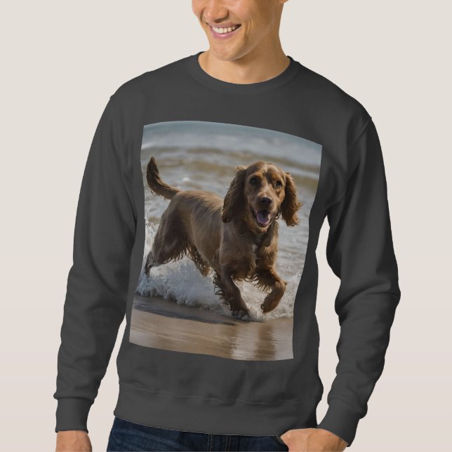 "Seaside Fun: Cocker Spaniel at Play in the Ocean Sweatshirt (Front)