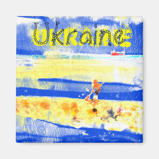 Seaside Fun Sand Beach Yellow Blue Silver Plated N Magnet