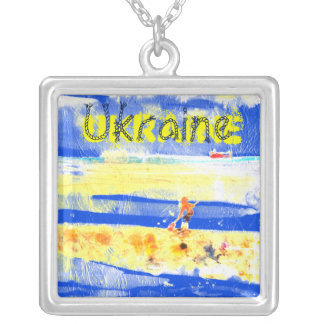 Seaside Fun Sand Beach Yellow Blue Silver Plated Necklace