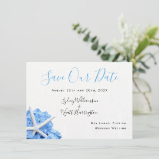Seaside Garden Blue Floral Save the Date Cards