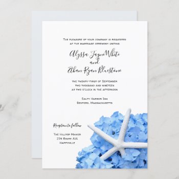 Seaside Garden Blue Hydrangea Wedding Invitation by BlueHyd at Zazzle