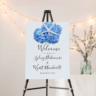 Seaside Garden Blue Hydrangea Wedding Welcome Foam Board