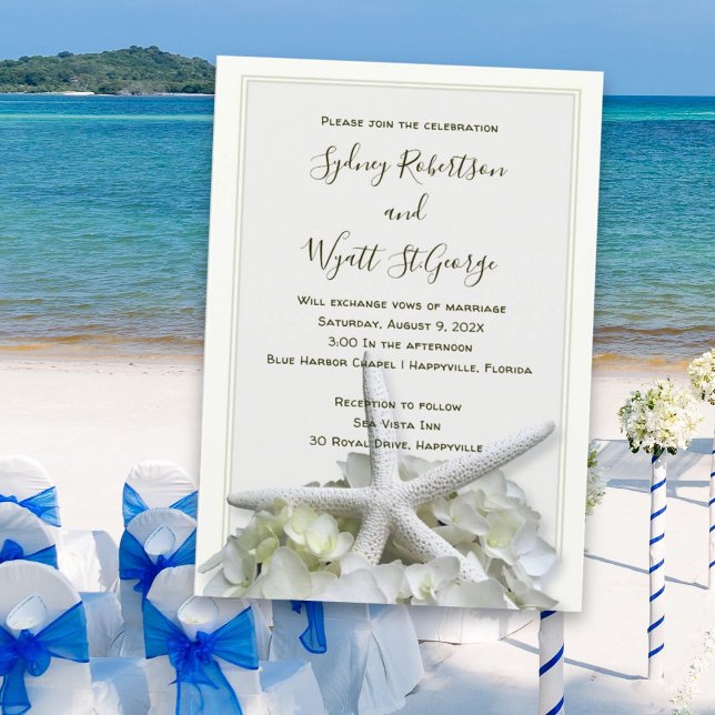 Seaside Garden Starfish Hydrangea Wedding Invitation (Creator Uploaded)