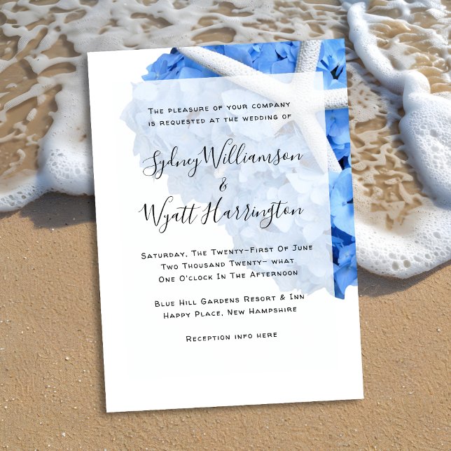 Seaside Garden Starfish Hydrangea Wedding Invitation (Creator Uploaded)