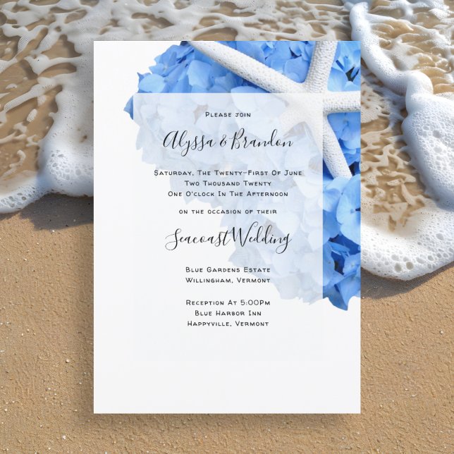 Seaside Garden Starfish Hydrangea Wedding Invitation (Creator Uploaded)