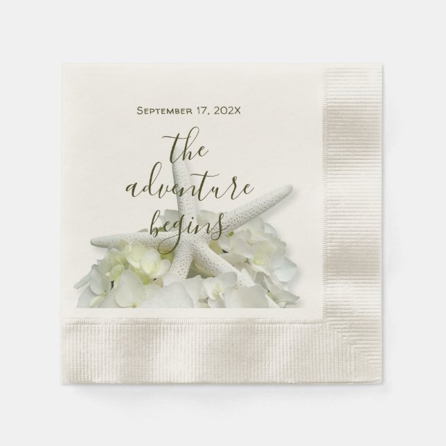 Seaside Garden Starfish Wedding Adventure Begins Napkins (Front)