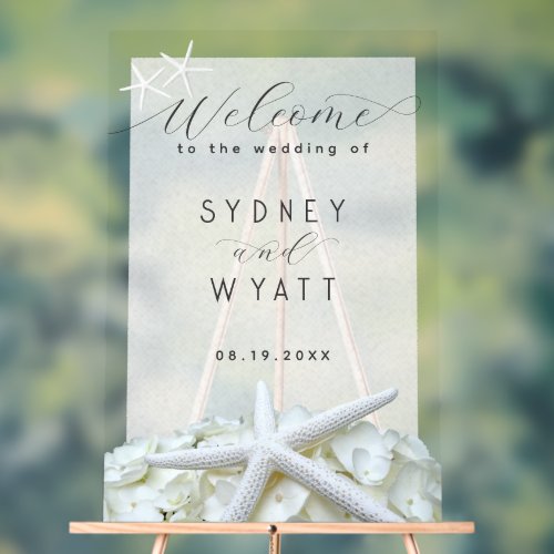 Seaside Garden Starfish Wedding Frosted Welcome  Acrylic Sign