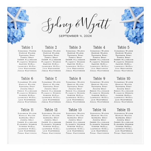 Seaside Garden Wedding Seating Keepsake Acrylic Print (Front)