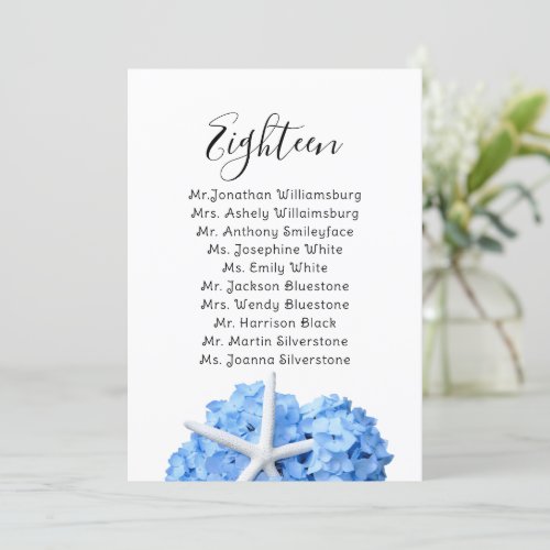 Seaside Garden Wedding Table Seating Names List