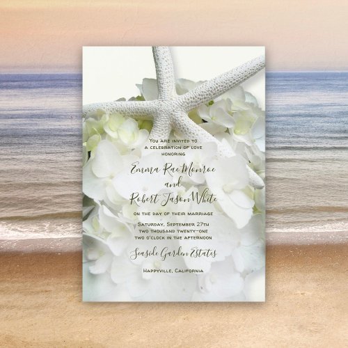 Seaside Garden White Elegant Beach Wedding Invitation
