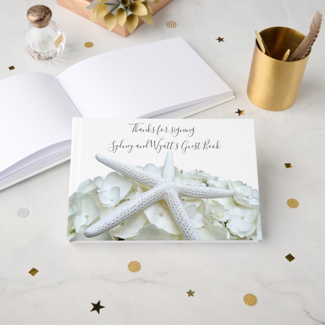 Seaside Garden White Starfish and Floral Guest Book (Front Open)