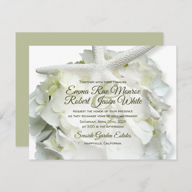 Seaside Garden White Starfish Hydrangea Wedding Invitation (Front/Back)