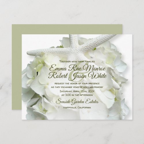 Seaside Garden White Starfish Hydrangea Wedding Invitation