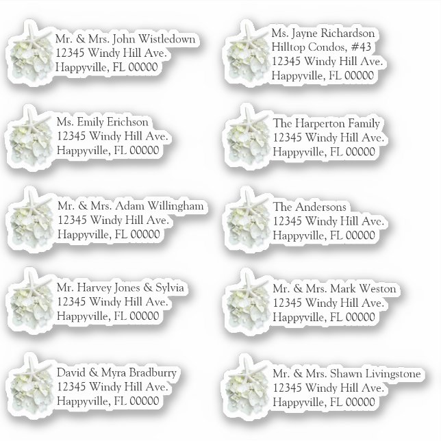 Seaside Garden White Wedding Individual Mailing Sticker (Front)
