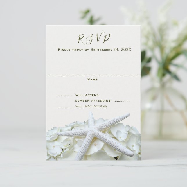 Seaside Garden White Wedding Vertical Reply Cards (Standing Front)