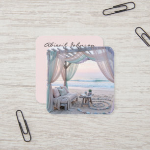 Seaside Gazebo With Couch Square Business Card