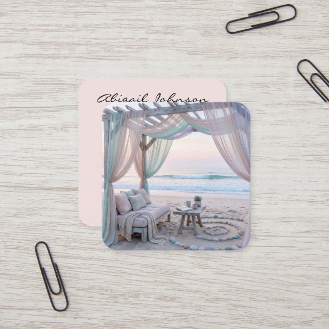 Seaside Gazebo With Couch Square Business Card (Front/Back In Situ)