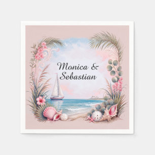 Seaside Getaway Coastal Sailing Scene Napkins