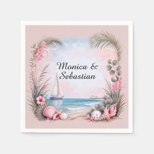 Seaside Getaway Coastal Sailing Scene Napkins