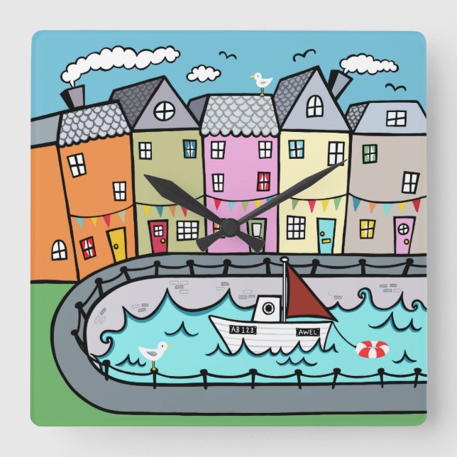 Seaside Harbor Acrylic Wall Clock (Front)
