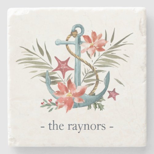 Seaside Holiday Personalized Family Name Stone Coaster