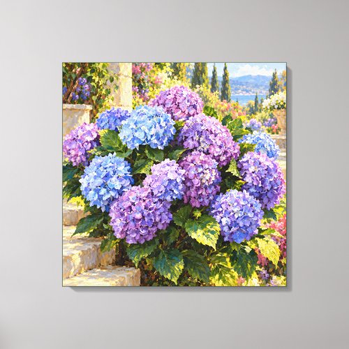 Seaside Hydrangeas in Golden Mediterranean Light Canvas Print