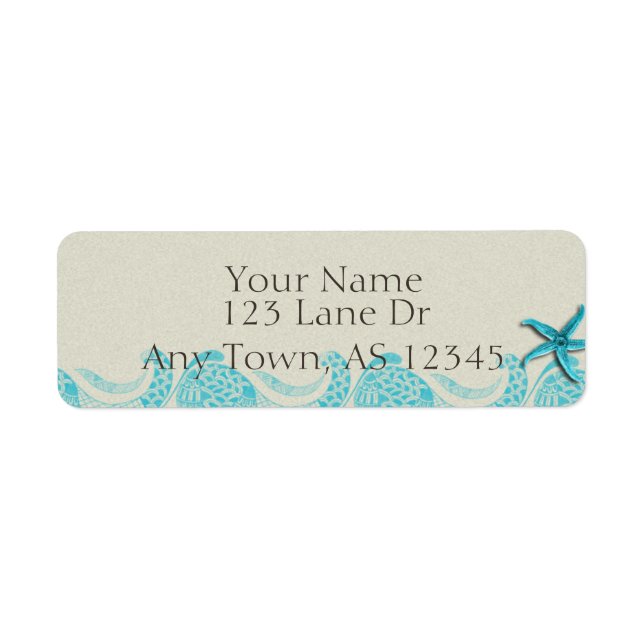 Seaside in Sand and Aqua Return Address Label (Front)
