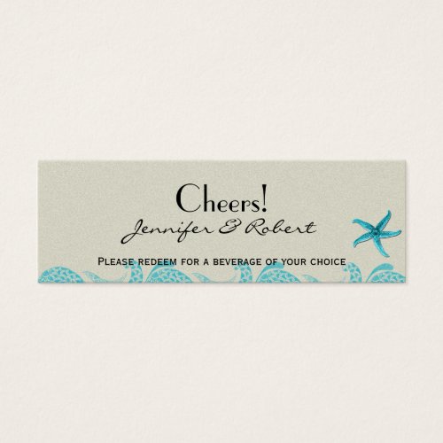 Seaside in Sand and Aqua Wedding Drink Tickets Business Card Templates