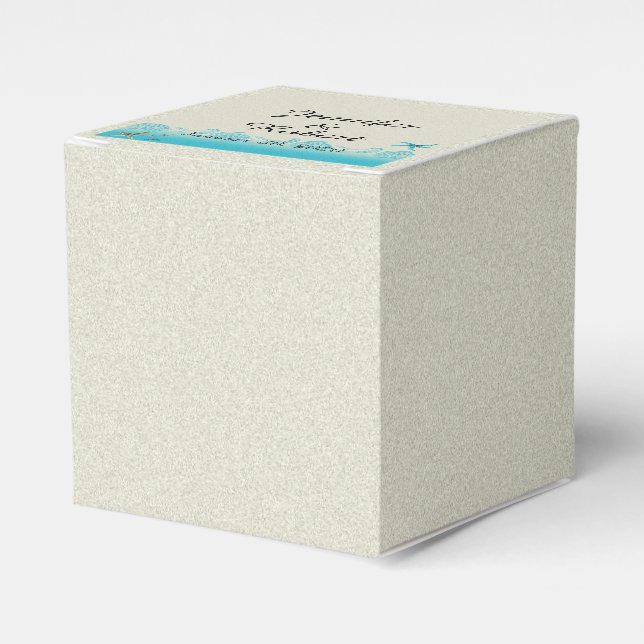 Seaside in Sand and Aqua Wedding Favor Boxes (Front Side)